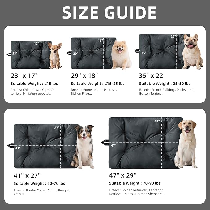 Chew Resistant Dog Bed for Large Dogs - Durable 41" x27 Kennel Pad with Soft Plush Filling, Machine Washable Crate Mat for Aggressive Chewers, Indoor Outdoor Pet Bed, Black