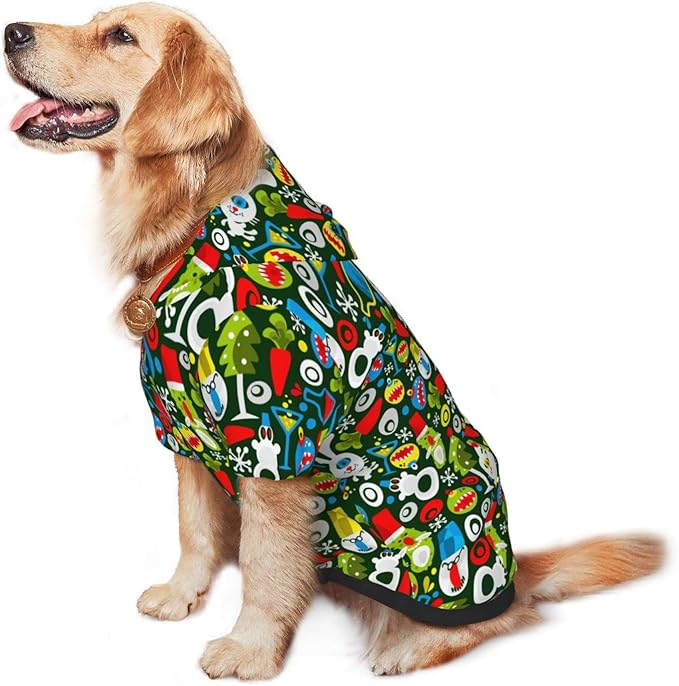 Christmas Green Monster Hoodie,Christmas Cosplay Dog Clothes with Pocket and Hat Winter Clothes Sweaters Small
