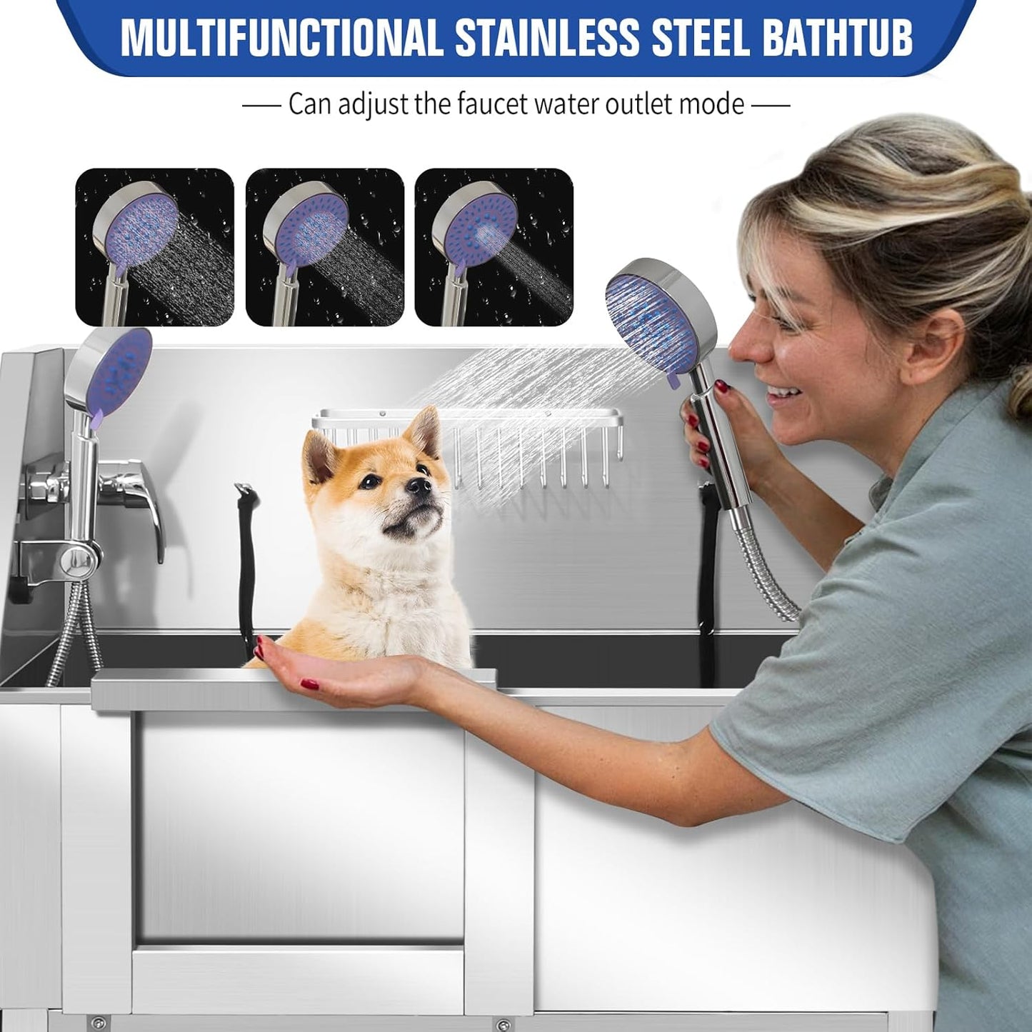 Electric Dog Bathing Station for Large Dogs, Height Adjustable Stainless Steel Dog Pet Washing Station, Professional Dog Grooming Tub with Electric Lift, Pet Wash Bath Station