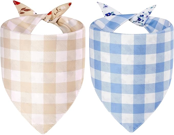 Spring Dog Bandanas XLarge 2PCS, 4 Pattern Summer Floral Scarf for Boy and Girl, Triangle Reversible Bibs Breed for Puppy Pets