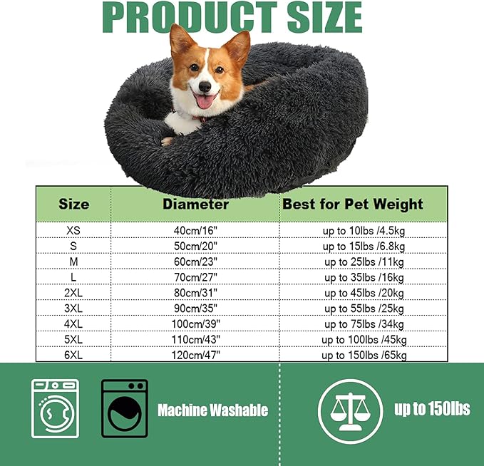 Calming Faux Fur Dog Beds Calming Donut Cuddler Dog Bed Washable Round Cat Bed Pillow Cuddler Fluffy Indoor Dog Calming Beds with Anti Slip Bottom Solid Color Champagne 39 Inch