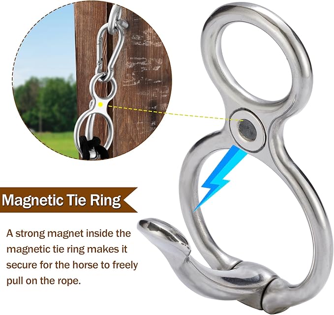 Horse Tie Ring, Safe Tie Horse Supplies, Humane Way Tie Ring, Magnetic Ring for Tying and Retracting, Helps Horse Pull Back and Releases Stress from The Horse