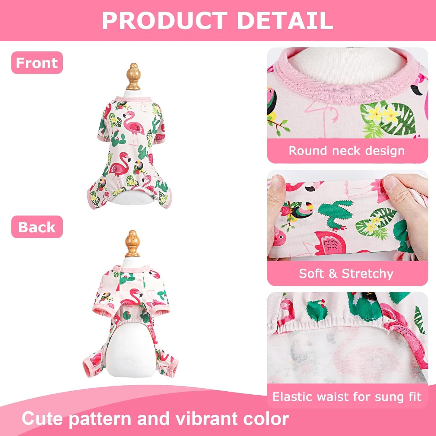 Dog Pajamas Pjs Dog Clothes for Small Dogs Girl Cute Soft Puppy Clothes Stretchable Dog Apparel Onesies for Chihuahua Yorkie Teacup, Flamingo Pink, XS