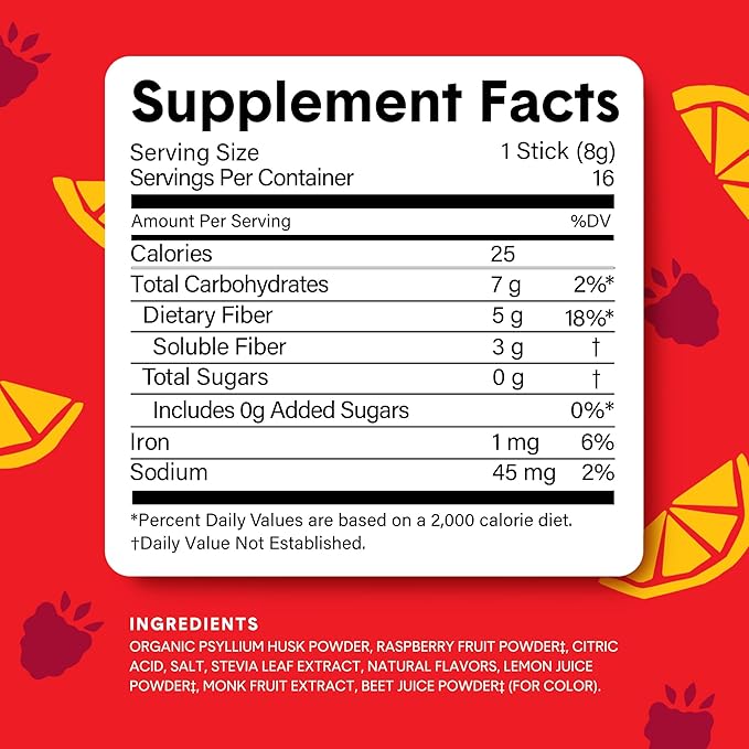 Bellway Super Fiber Powder + Fruit, Raspberry Lemon Super Fiber Packets + Fruit, Raspberry Lemon
