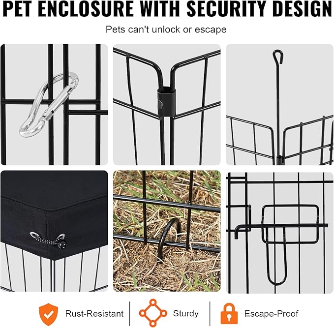VEVOR Dog Playpen, 8 Pcs 30" H x 24" W Panels Foldable Metal Pet Exercise Pen, Dog Fence Indoor and Outdoor Pen with Door, Bottom Pad and Top Cover, Pet Playpen for Dogs, Cats, Other Small Animals