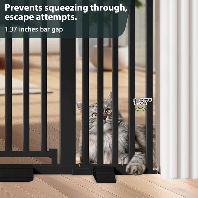 51'' Extra Tall Cat Gate 30-49.2'' Wide for Doorways Hallways, Pressure Mounted Pet Barrier Dog Gates No Drilling Auto Close, Cat Fence Indoor Climb Proof (Black)