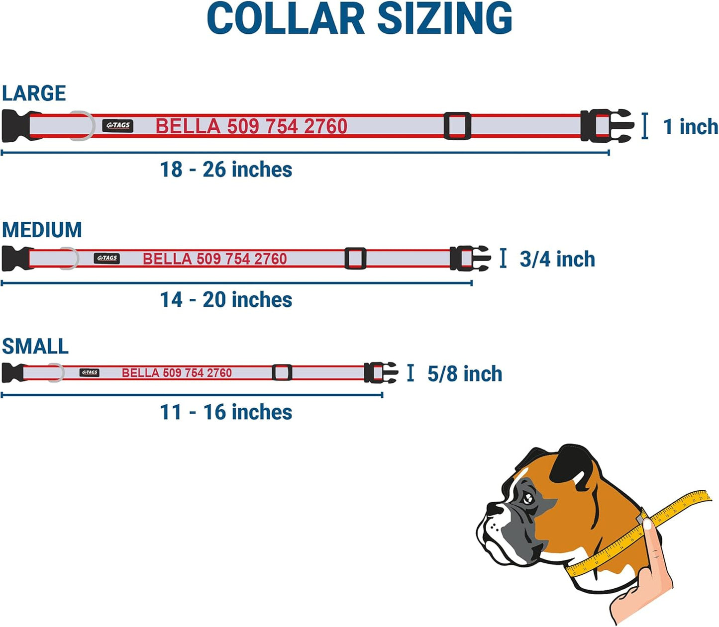GoTags Reflective Personalized Dog Collar with Nameplate, Adjustable Dog Collar with Custom Engraved Steel Slide On Pet ID Tag, Silent, No Noise Dog Tag for Large Medium or Small (Red, Small)