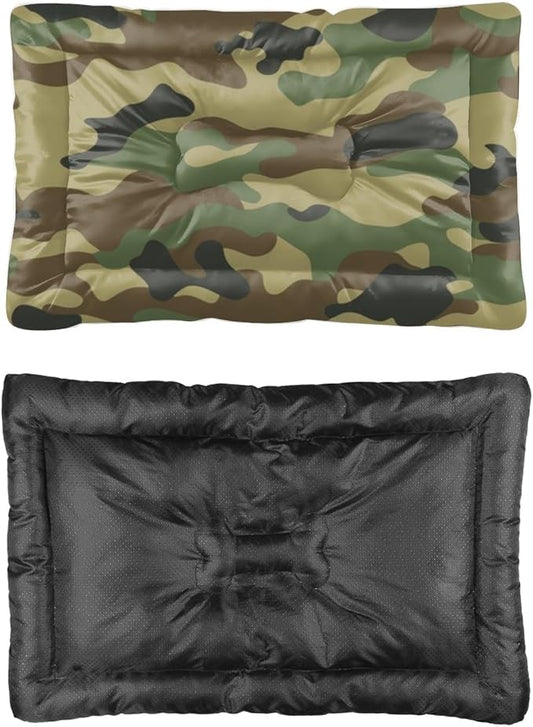 Classic Green Camo Dog Beds & Furniture Small Dog Mat Puppy Crate Pad Crate Bed Small Washable Non-Slip Pet Bed for Beds and Furniture Mat Washable Pillows for Medium Dogs Indoor Outdoor 24X18 Inch