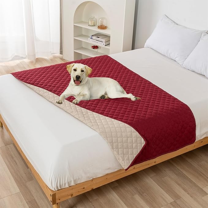 GIBZ Water Resistant Dog Bed Blanket Cover Large Anti Slip Pet Furniture Protector Washable Cat Quilted Mat for Couch, Red, 130x210cm