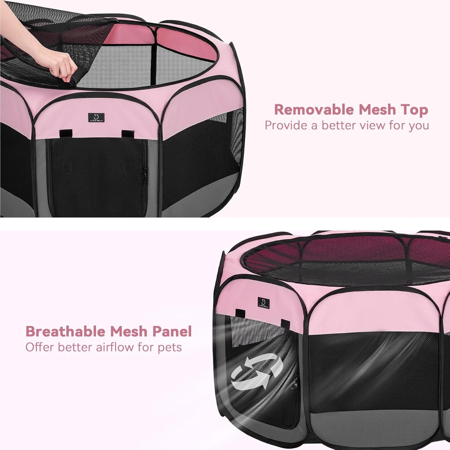 A4Pet Puppy Playpen Indoor, 39.5” Portable Pet Playpen with Bowl, Suitable for Puppies, Kittens, and Small Animals, Removable Zipper & Mesh Panel(16”W × 10”H)