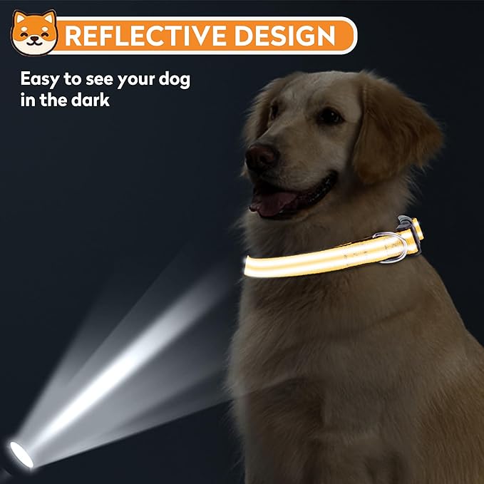 Reflective Dog Collar, Adjustable Soft Neoprene Padded Nylon Pet Collars with Buckle for Extra Large Dogs, Yellow,XL