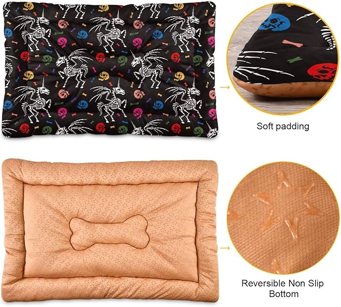 Pet Bed Gothic Unicorn Skeleton Skull Dog Bed Mat Absorbing Non Slip Pad Pet Sleeping Mat for Small, Medium, and Large Dogs Puppy Cat 36 in x 24 in