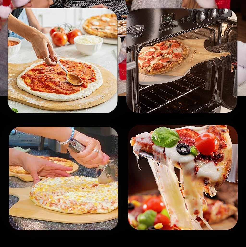 Pizza Peel 12 Inch, 2 Pack Bamboo Pizza Paddle, Wooden Pizza Peels for Making Pizza, Pizza Bread Pie Cutting Board for Kitchen