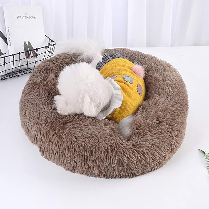 Myuilor Warming Round Dog Bed for Small, Medium and Large Dogs & Cats, Short & Long Plush Pet Bed, Luxurious Faux Fur Donut Cuddler, Bolster Pet Bed & Sofa, Machine Washable 40CM 16Inch