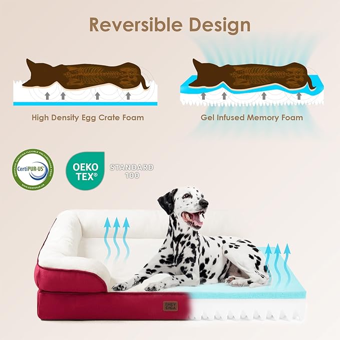EHEYCIGA Orthopedic Dog Bed for Medium Dogs, Waterproof Memory Foam Medium Dog Beds with Sides, Non-Slip Bottom and Egg-Crate Foam Pet Couch Bed with Washable Removable Cover,Red