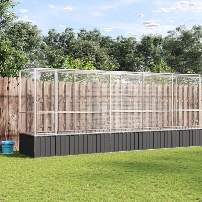 Large Bird Aviary with Extension, Outdoor Galvanized Steel Bird Cage, Galvanized Steel Outdoor Bird Aviary, Mesh Fence Bird House for Small Animals, 328.5"x42.1"x83.5"