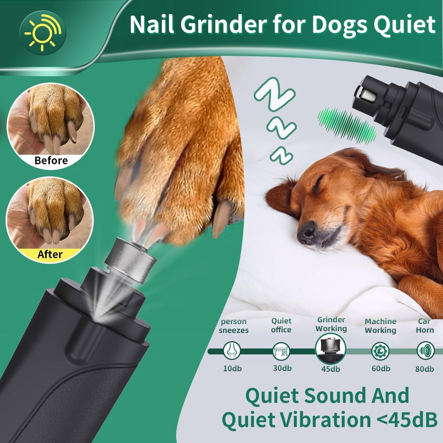 Dog Nail Clippers & Cat Nail Clipper With Catcher, 2 In 1 Dog Nail Trimmers & Grinder With Light for Large Small Dogs Cats,Silent Groom Pro Claw Trimmer, Rechargeable Dogs Nails Grinder Quiet