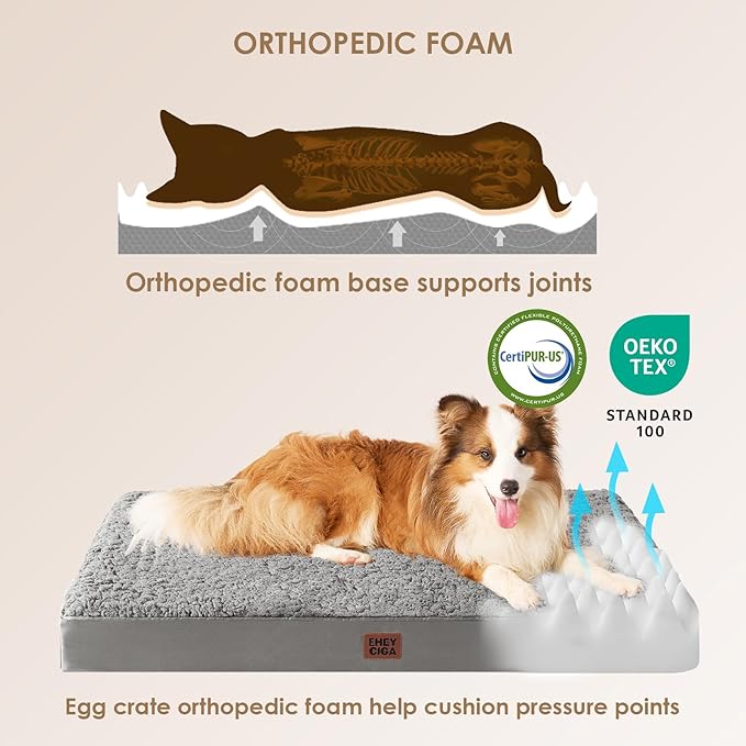 EHEYCIGA Orthopedic XXL Dog Beds for Jumbo Dogs with Removable Washable Cover,Light Grey, 50x36