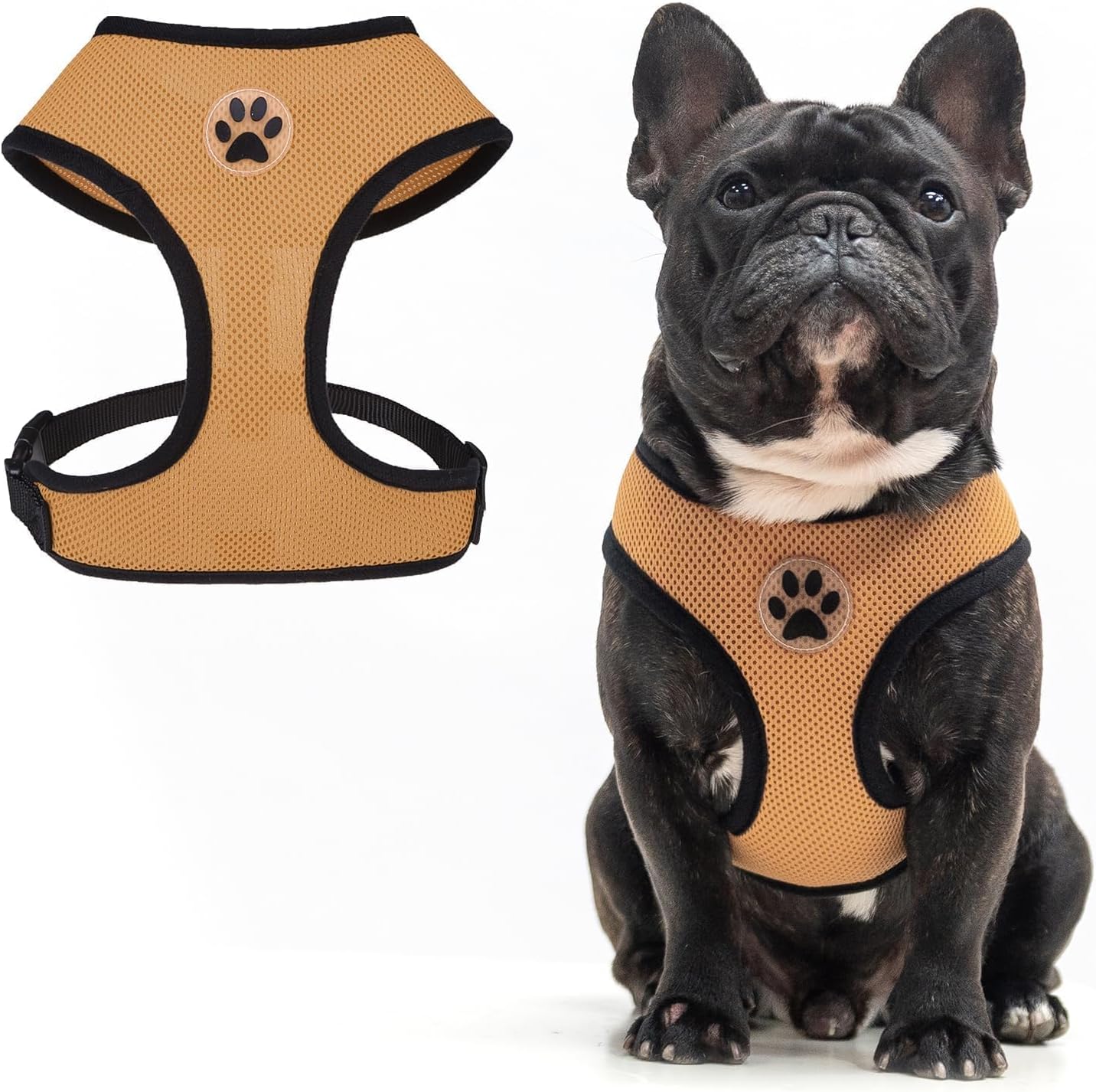 BINGPET No Pull Dog Harness,Soft Mesh Breathable All Weather Vest Harness,Safety Protection Design Durable Adjustable Step-in Easy Walk Dog Harness for Small Medium Large Dogs(Beige,M)