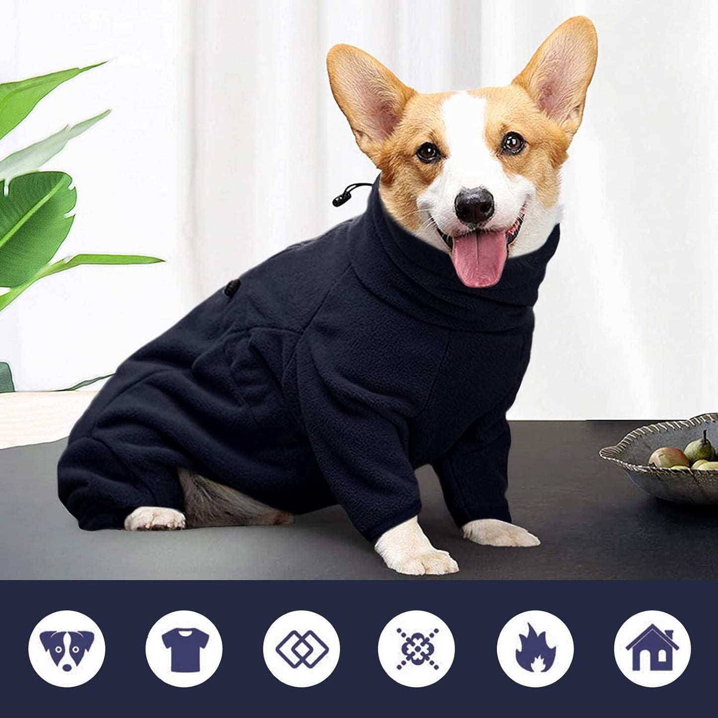 ROZKITCH Dog Pajama with Leg Warmers, Pet Windproof Warm Cold Weather Jacket Vest Cozy Jumpsuit Apparel Outfit Clothes for Large Giant Dog Walking Hiking Sleep Blue 4XL