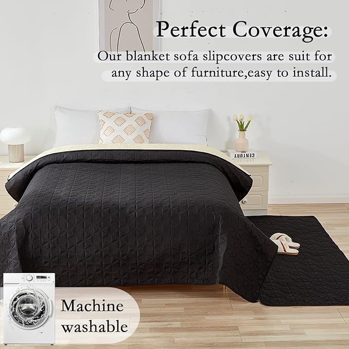 Waterproof Dog Bed Cover Pet Blanket, Soft Pet Couch Covers for Sofa Washable, Bed Couch Sofa Furniture Protector for Puppy Cat Kids (Black,100 * 127 CM)