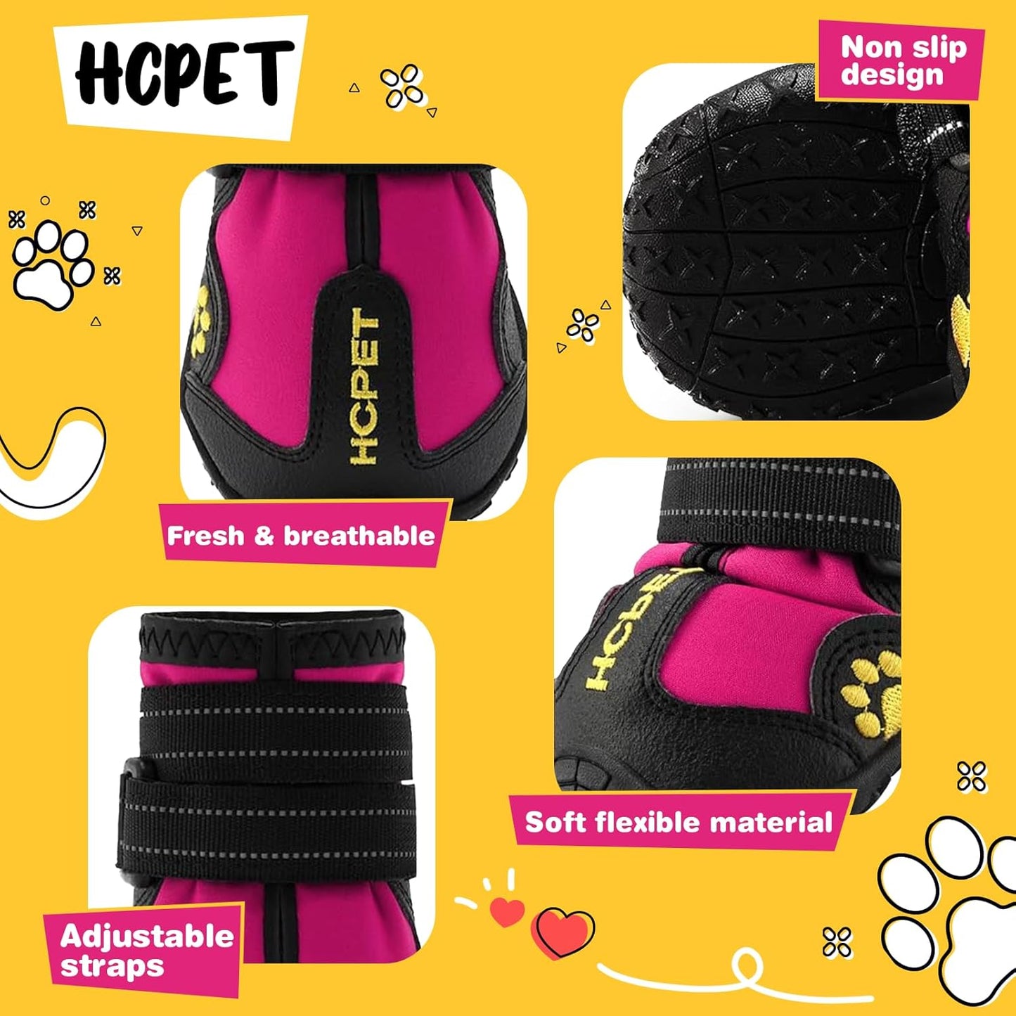 Hcpet Dog Shoes, Dog Boots for Small Dogs, Waterproof Medium Dog Booties Paw Protector for Summer Hot Pavement, Winter Snowy Day, Outdoor Walking, Indoor Hardfloors Anti Slip Sole Pink Size 5