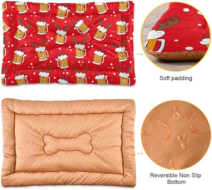 Christmas Beer Mugs Deer Pet Bed Cute Dog Bed Mat Absorbing Non Slip Pad Pet Sleeping Mat for Small, Medium, and Large Dogs Puppy Cat 24 in x 18 in
