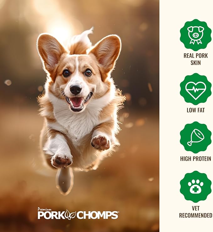 Pork Chomps Baked Pork Skin Dog Chews, 11 Inch Knots, 4 Count, 1 Pack - Long-Lasting Treats for Dogs - High Protein, Rawhide-Free, Low Fat, Healthy & Delicious Chews