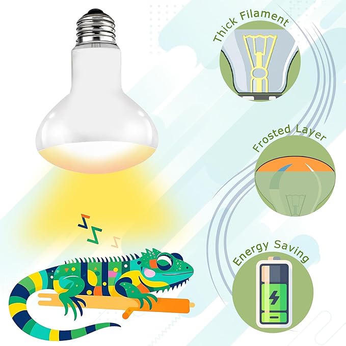 UVA Reptile Heat Lamp Bulb 60W - Basking Light for Bearded Dragons, Lizards, Tortoises, Chicks & Amphibians, Simulated Sunlight for Terrariums, Supports Bone Health & Metabolism | 2 Pack