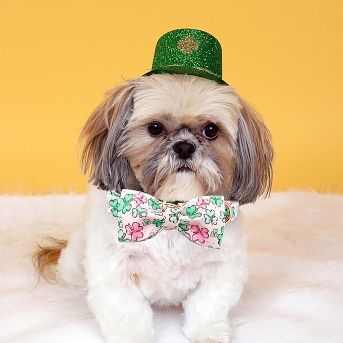 Lionheart glory Dog Bow Collar St. Patrick's Day Dog Collar for Medium Dogs, Adjustable Green Collars Lucky Clover Shamrock Dog Collar with Bowtie Pet Collar Bows
