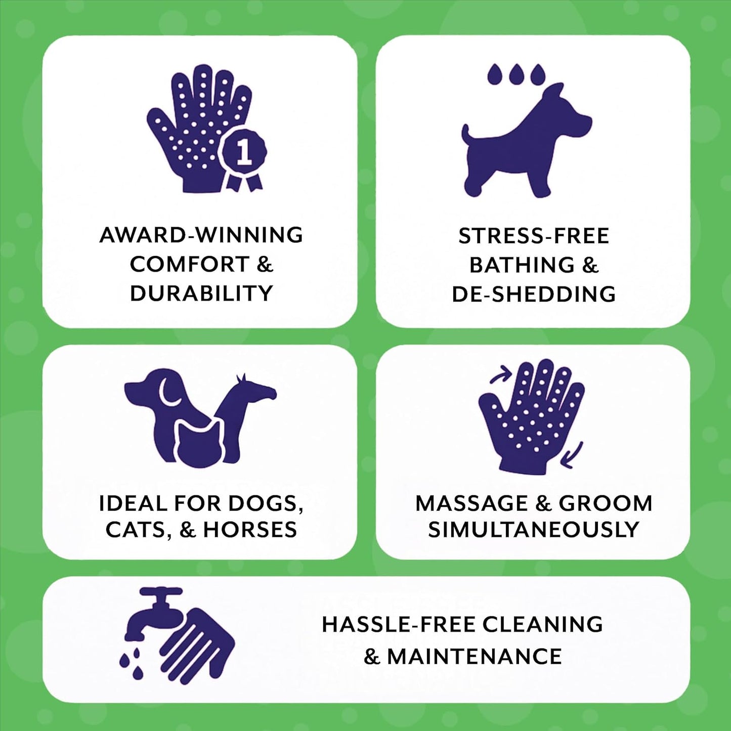 H HANDSON Pet Grooming Gloves - Patented #1 Ranked, Award Winning Shedding, Bathing, & Hair Remover Gloves - Gentle Brush for Cats, Dogs, and Horses (Blue, X-Large)