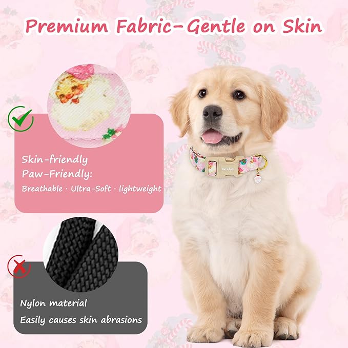 Christmas Dog Collar for Small Dogs, Adjustable Poly-Cotton Fabric Collar with Santa Pattern, Cute Pink Dog Collar for Dogs, Medium Dog Collars Girls Dog Collars
