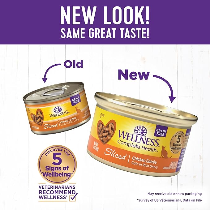 Wellness Complete Health Sliced Adult Wet Cat Food, Natural, Protein-Rich, Grain Free, 3 Ounce, 24 Pack, (Chicken Entrée)