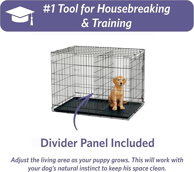 MidWest Homes for Pets 24-Inch iCrate for Small Breeds, 12-20 lbs, Single Door Folding Dog Crate with Divider Panel, Leak-Proof Tray & Secure Latch, Portable, Durable & Easy to Assemble
