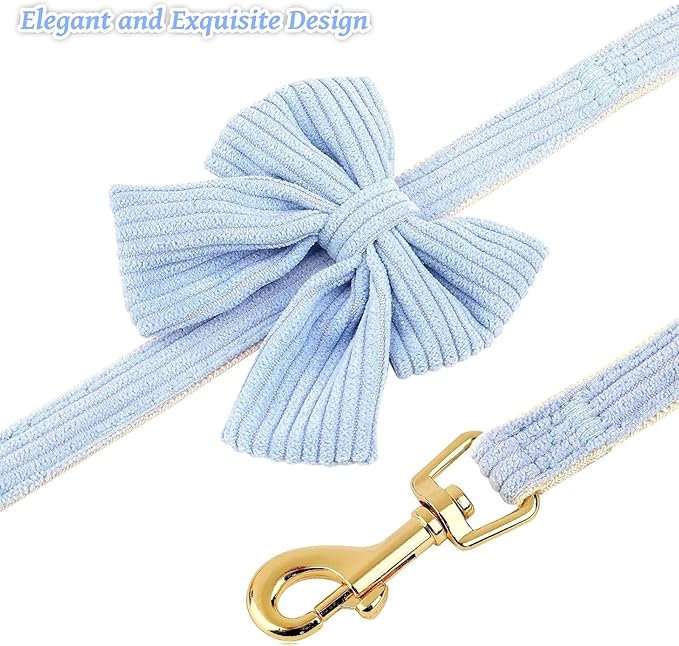 Dog Collar and Leash Set with Bowtie, Girl Dog Collars Metal Buckle Adjustable for Small Medium Dogs (Blue, M: Neck 13"-22" Leash 5 FT)