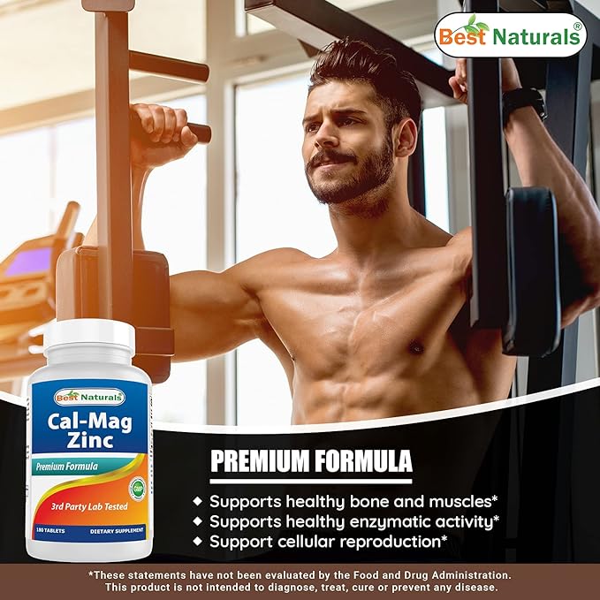 2 Packs - Best Naturals Calcium Magnesium Zinc - 180 Tablets - Essential Cal Mag Zinc Mineral Complex (Total 360 Tablets)