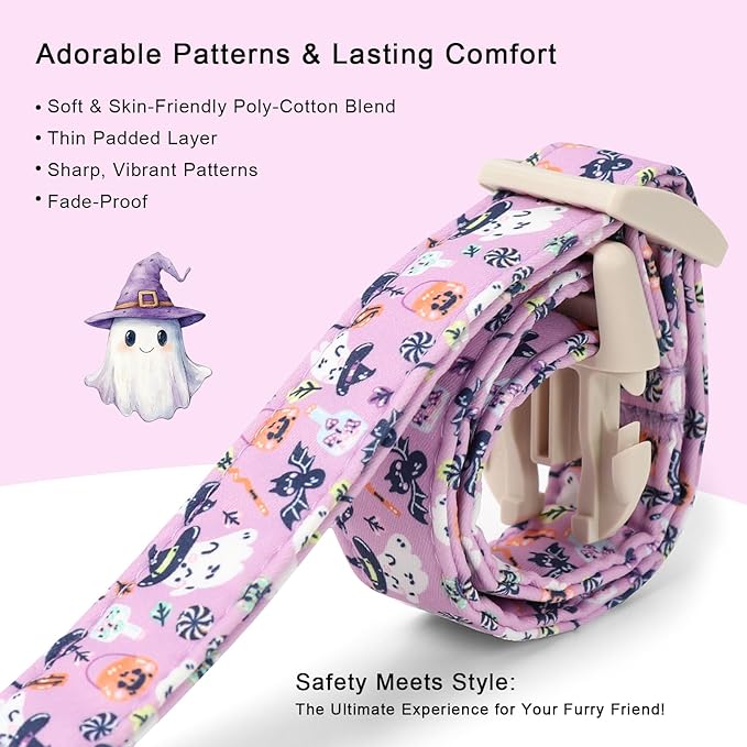 Halloween Dog Collar Cute Wizard Ghost Puppy Collar - Light Comfortable Adjustable Pet Collars for Small Medium Large Girl Boy Dogs XS