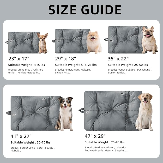 Chew Resistant Dog Bed for Large Dogs - Durable 41"x27" Kennel Pad with Soft Plush Filling, Machine Washable Crate Mat for Aggressive Chewers, Indoor Outdoor Pet Bed, Gray