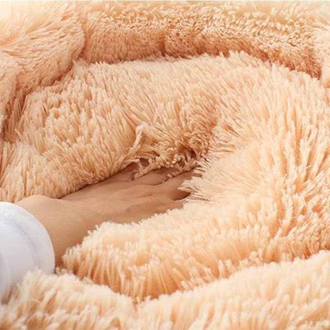 huraty Plush Dog Bed Pet Calming Fur Bed, Fluffy Donut Round Cat Beds, Anti-Slip & Anti-Anxiety, 16 Inch for Puppy and Kitties, Teal, XS