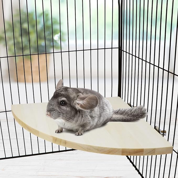 Wontee Bird Perch Stand 2 Pack Wooden Platform Corner Ledge for Budgies Cockatiels Conures African Greys Rats Gerbils Chinchillas Squirrels (XL (9.4"x9.4")
