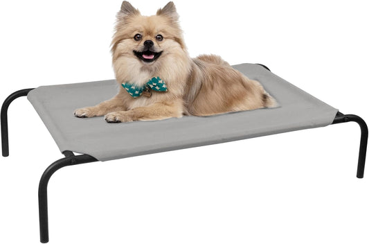 PHYEX Raised Pet Cot for Small Pets, Elevated Dog Bed with Breathable Mesh, Sturdy Steel Frame for Indoor & Outdoor Use, Non-Slip Design, Easy Clean, 33-Inch Grey