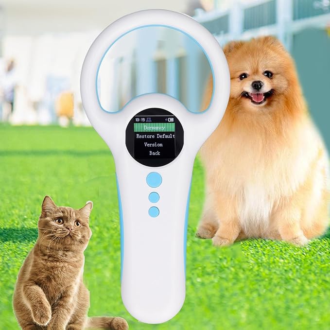 Pet Microchip Reader with Dual Frequency 134.2KHZ / 125KHZ, 100ms Recognition, 500 Record Storage, Handheld Pet ID Scanner for Animal Management