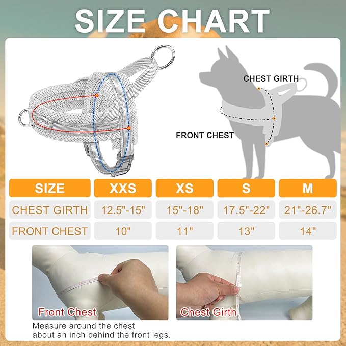 BEAUTYZOO Dog Harness No Pull, Quick Fit Dog Harness and Leash Set, Escape Proof Vest Harness with Soft Handle, Reflective Breathable Mesh Padding Harness for Medium Size Dog Training Walking, Beige M