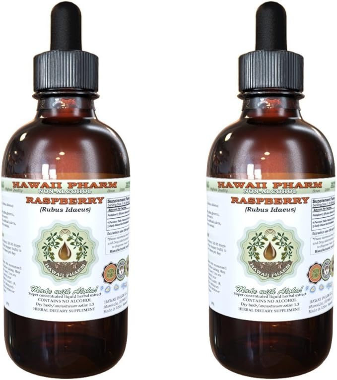Raspberry Alcohol-Free Liquid Extract, Organic Raspberry (Rubus idaeus) Dried Leaf Glycerite Natural Herbal Supplement, Hawaii Pharm, USA 2x4 fl.oz