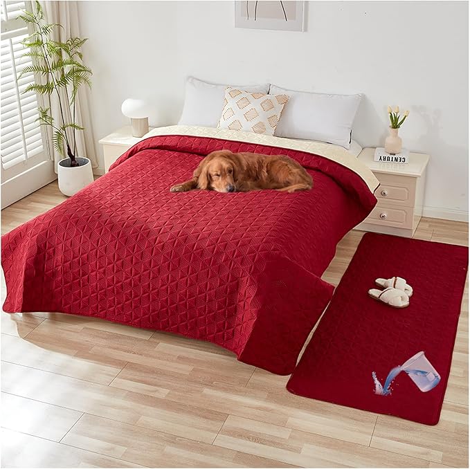 Waterproof Dog Bed Cover Pet Blanket, Soft Pet Couch Covers for Sofa Washable, Bed Couch Sofa Furniture Protector for Puppy Cat Kids (Red,210 * 210 CM)