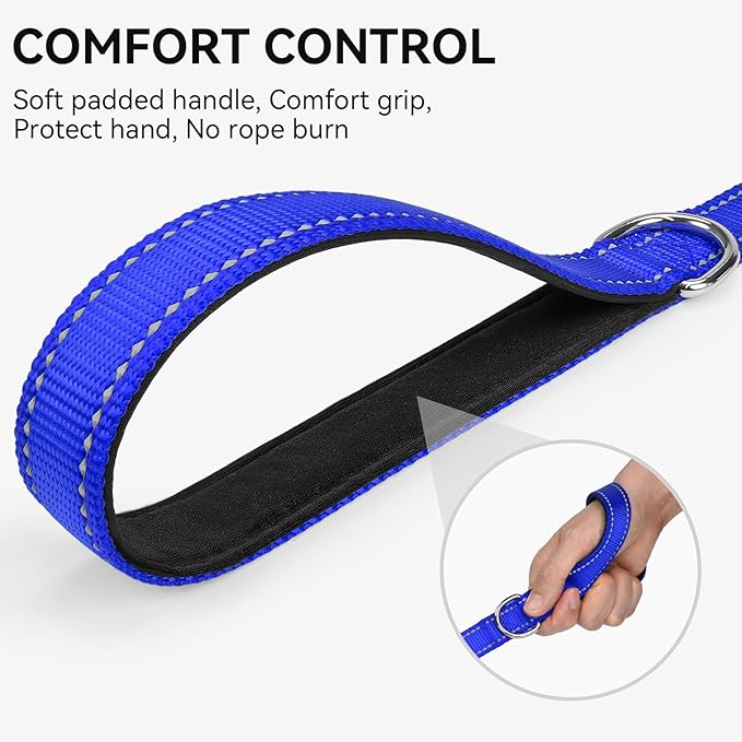 Joytale Dog Leash, 6 FT Double-Sided Reflective, Padded Handle Nylon Heavy Duty Leashes for Medium & Large Dogs Walking, Navy Blue