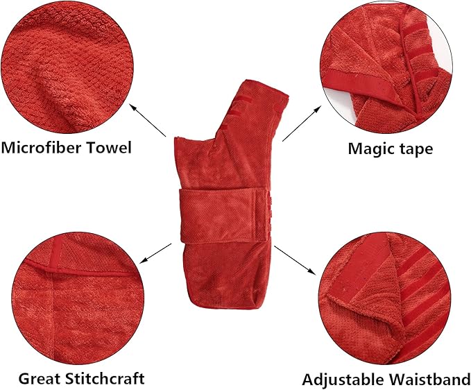 Geyecete Pineapple Grid Fast Drying Super Absorbent Dog Cat Bath Robe Towel - Red - XXL