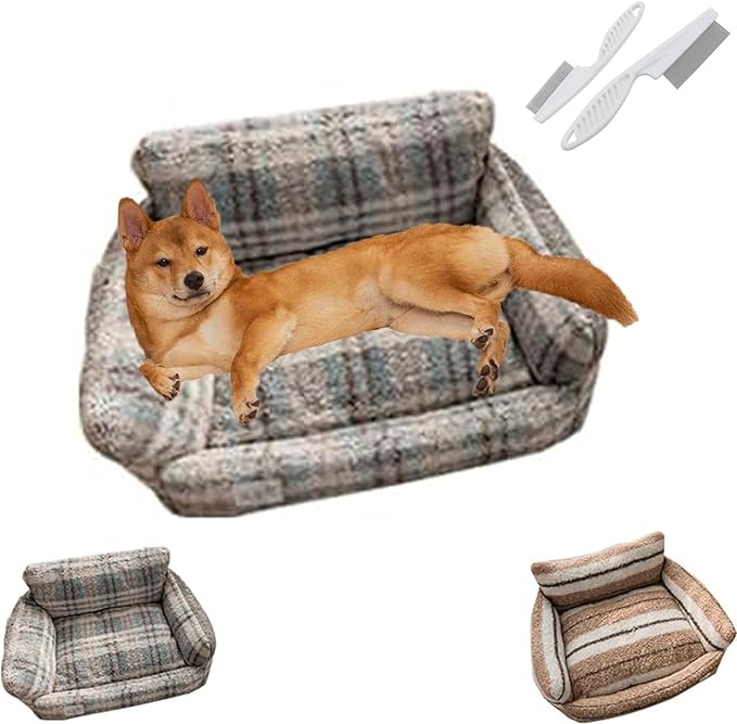 Lazy Holiday Plush Cozy Dog & Cat Sofa Bed, Teddy Velvet Dog Bed, Trendy Striped Faux Lambswool Double Layer Dog & Cat Sofa Bed Dogs Sleeping Mat for Medium Small Dogs & Cats (A-2,L)