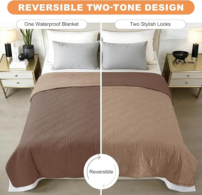 100% Waterproof Dog Couch Protector, Triple-Layer Waterproof Dog Bed Cover Pet Blanket Reversible 2-Tone Sofa Shield, Non-Slip Furniture Guard for Pets(35×71 Inch, Brown+Taupe)