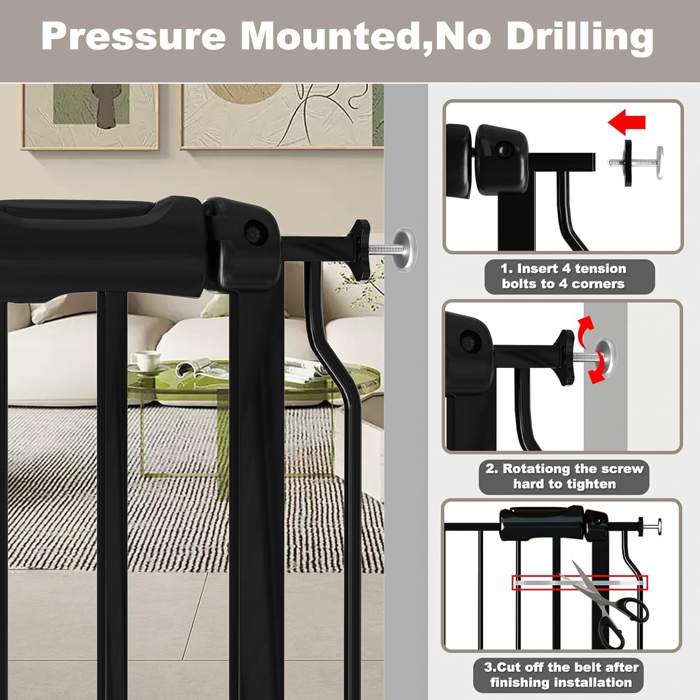 Fairy Baby Extra Wide Baby Gate 81.1-85.8 Inch Wide, Walk Through Pressure Mounted No Drill, Long and Large Tension Dog Gate for Pet and Kids
